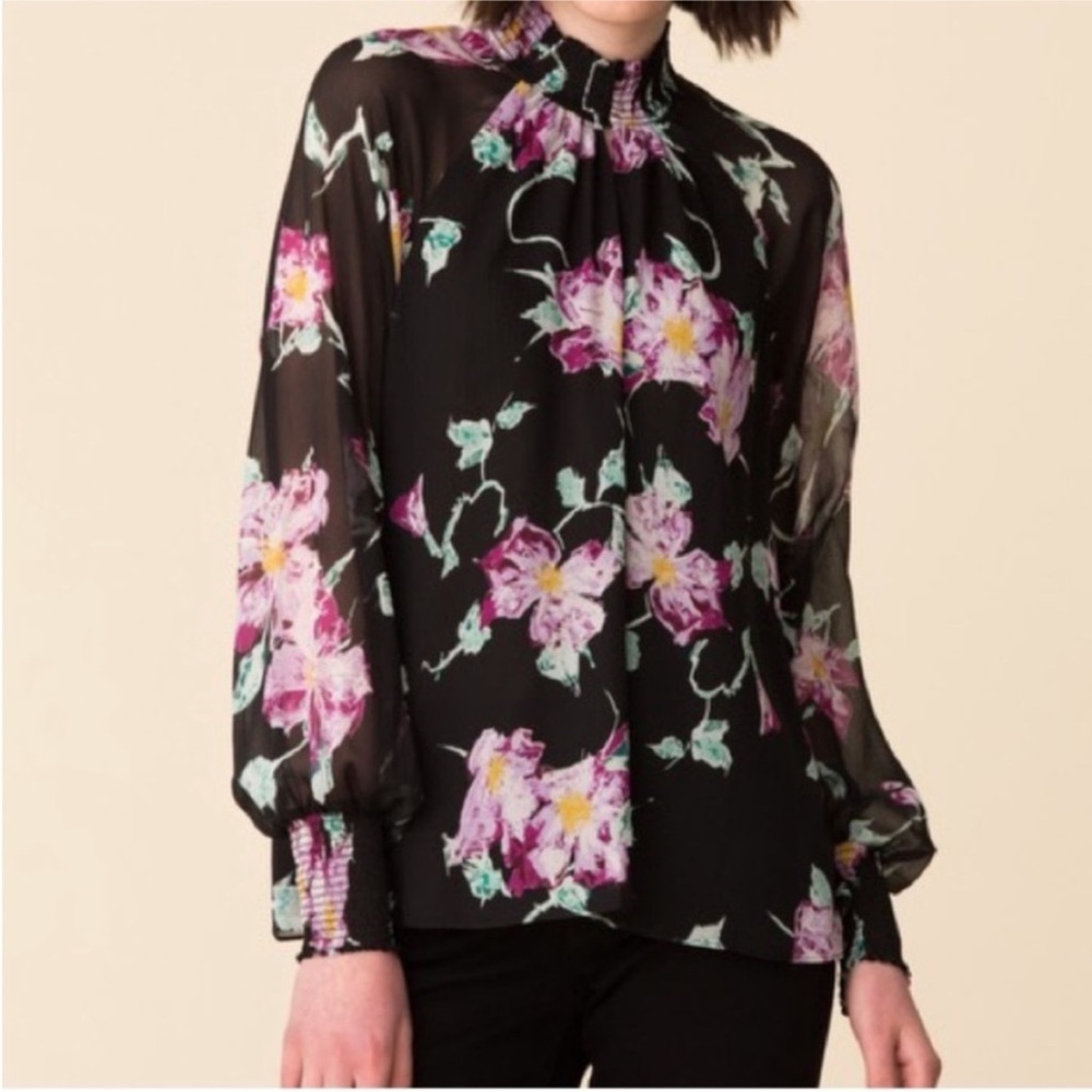 LAST CHANCE | A.L.C. Venetia Silk Top in Black/Purple Size 2